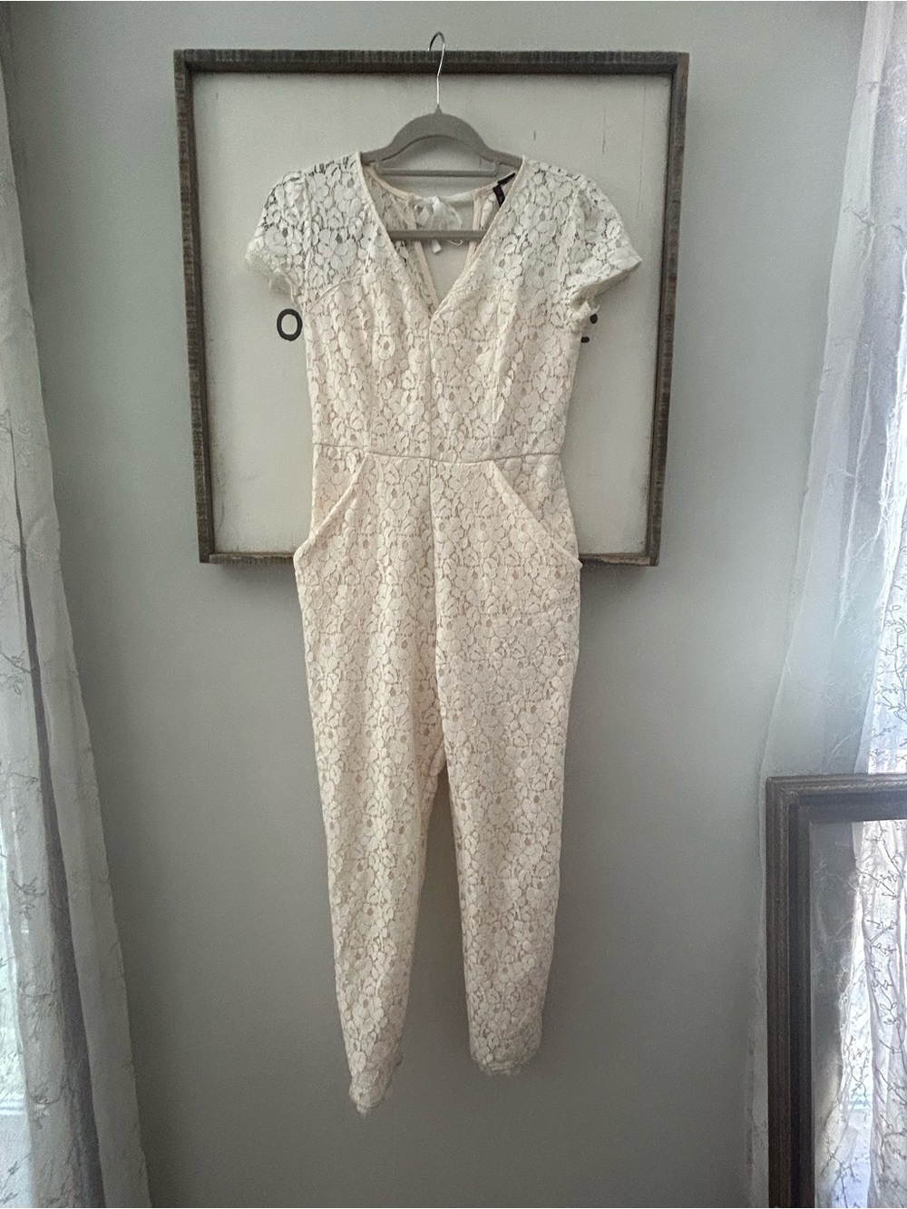Fire Los Angeles Cream Lace Cap-Sleeve Jumpsuit